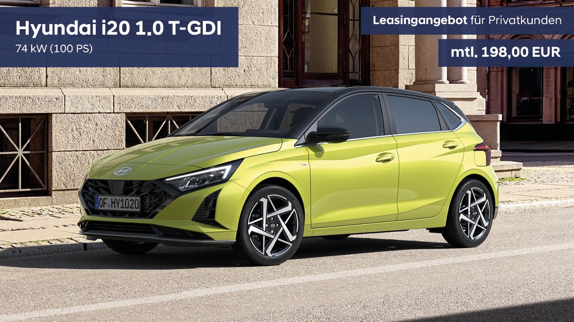 Hyundai i20 1.0 T-GDI Leasingangebot für Privatkunden - gültig bis 30.09.2024