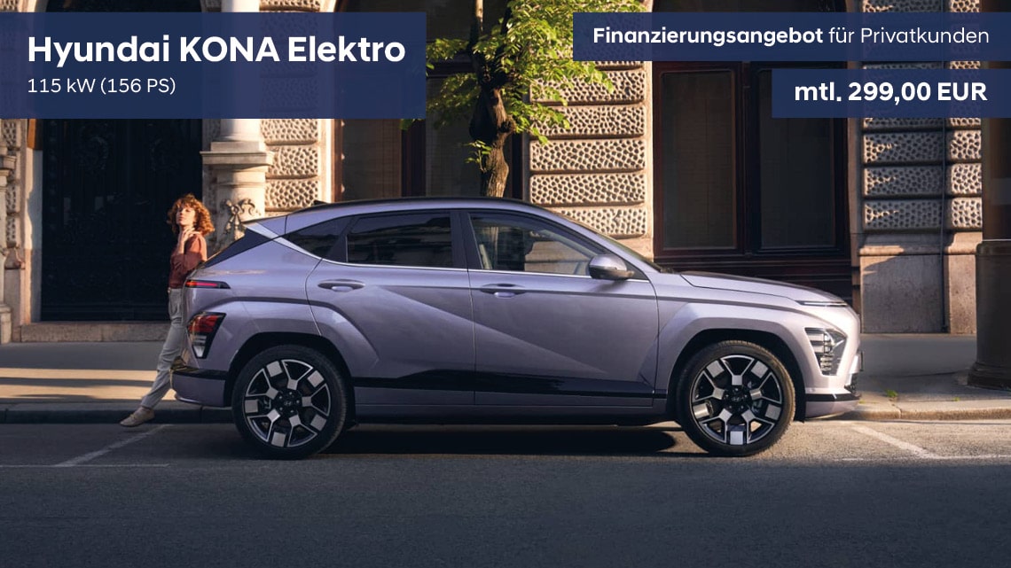 Hyundai KONA Elektro Finanzierungsangebot für Privatkunden - gültig bis 30.09.2024